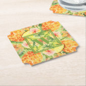 Monogram bloemen anananappels kartonnen onderzetters (Gekanteld)