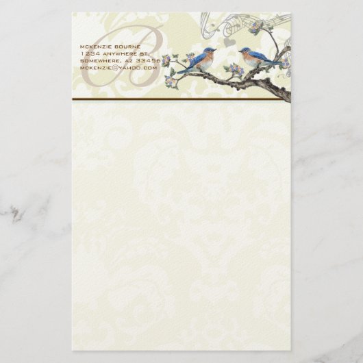 monogram bloemen bloeiende bijkantoor briefpapier (Voorkant)