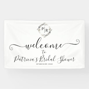Monogram Bloemen Bruidsdouche Welkom Teken Banner