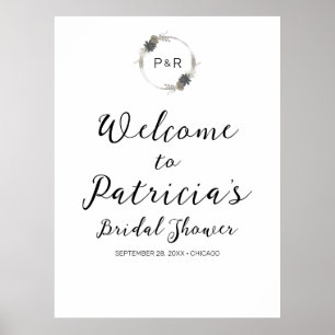 Monogram Bloemen Bruiloft Borrel Welcome Bord Poster