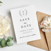 Monogram Bloemen Crest Zwart & Wit Bruiloft Save The Date