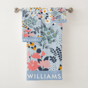 Monogram bloemen Elegant Stijlvolle Woordenreeks Bad Handdoek