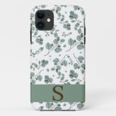 Monogram Bloemen Groene Ivy Bladeren & Wit Case-Mate iPhone Case (Achterkant)