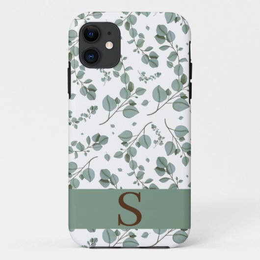 Monogram Bloemen Groene Ivy Bladeren & Wit Case-Mate iPhone Case (Achterkant)