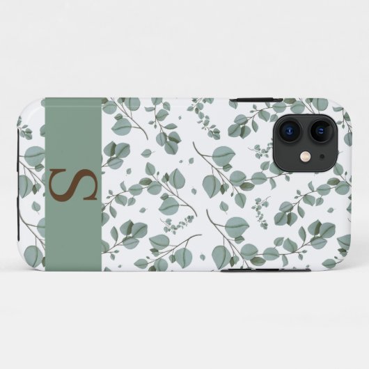 Monogram Bloemen Groene Ivy Bladeren & Wit Case-Mate iPhone Case (Achterkant (horizontaal))