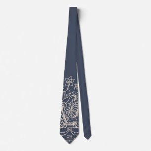 Monogram Bloemen Hand getrokken Poeder Marine Beig Stropdas