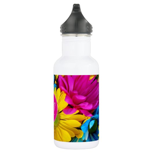 Monogram bloemen in fluorescentiekleuren waterfles (Rechts)