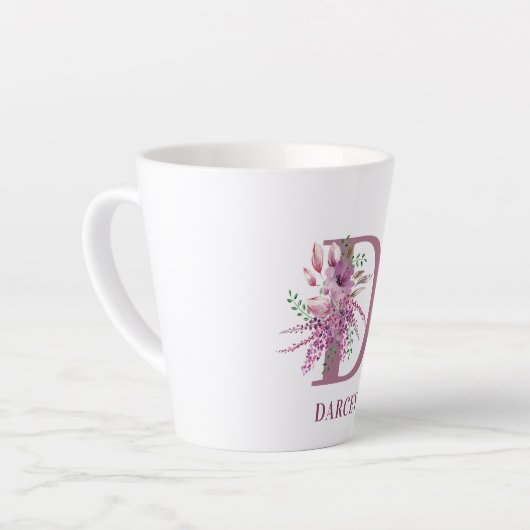 Monogram Bloemen Initiaal Lila en Lavendelbloemen Latte Mok (Linkerhoek)