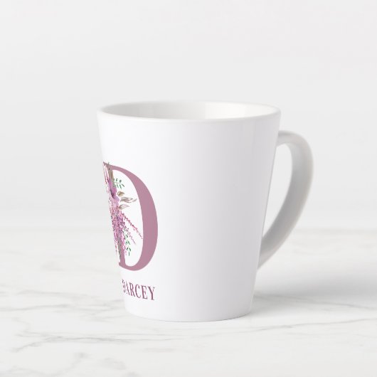 Monogram Bloemen Initiaal Lila en Lavendelbloemen Latte Mok (Rechterhoek)