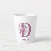 Monogram Bloemen Initiaal Lila en Lavendelbloemen Latte Mok (Voorkant)