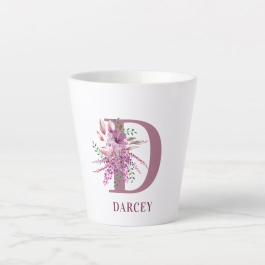 Monogram Bloemen Initiaal Lila en Lavendelbloemen Latte Mok (Voorkant)