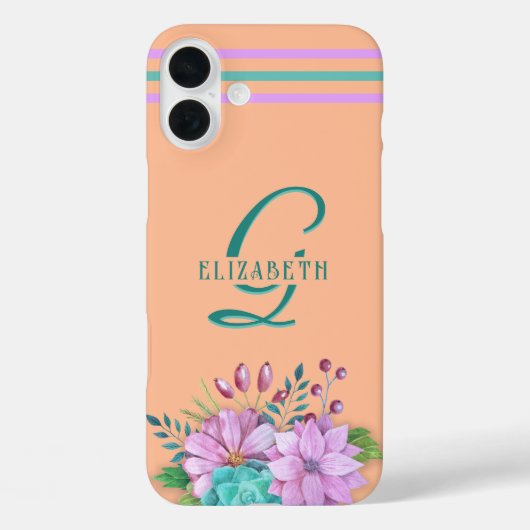 MONOGRAM BLOEMEN op perzik Case-Mate iPhone Case (Achterkant)