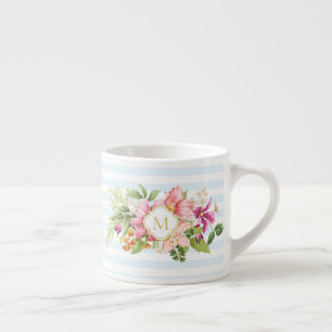 Monogram  bloemen Roze Pastel Espresso Mok