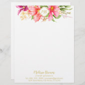 Monogram bloemen Roze pastel Letterhead Briefhoofd Sjabloon (Voorkant / Achterkant)