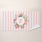 Monogram bloemen Roze Stripes Badhanddoek (Badhanddoek)