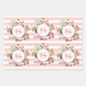 Monogram bloemen Roze Stripes Inpakpapier Vel (Voorkant 3)