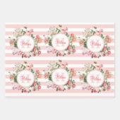 Monogram bloemen Roze Stripes Inpakpapier Vel (Voorkant)
