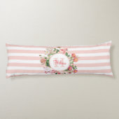 Monogram bloemen Roze Stripes Lichaamskussen (Achterkant)