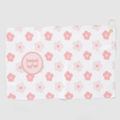 Monogram Bloemen Roze Wit Gepersonaliseerd Golfhanddoek (Horizontaal)