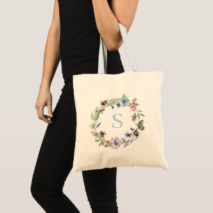 Monogram Bloemen Waterverf Wildflower Tote Bag