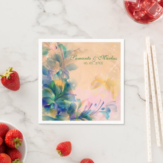 Monogram bloemenachtergrond blauw en beige servetten (Insitu)