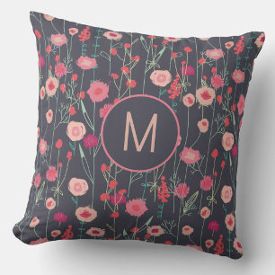 Monogram Bloemendesign Donker Kussen