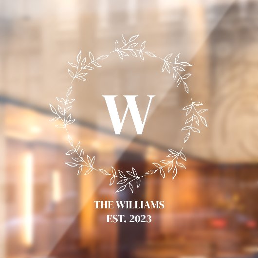 Monogram Bloemenkrans Familie Café Kantoor Raamsticker (Vel 2)