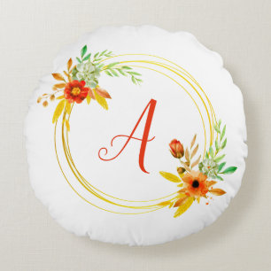Monogram bloemenkrans ronde kussen