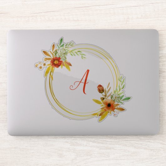 Monogram bloemenkrans sticker (Computer)