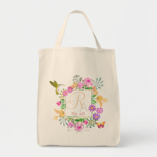 Monogram bloementuin tote bag