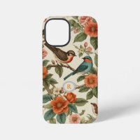 Monogram bloemig botanisch vogelpatroon