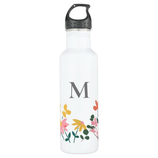 Monogram Bloemkunst Gepersonaliseerd Waterfles (Voorkant)