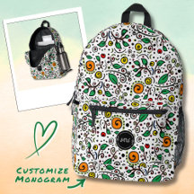 Monogram Bloempatroon oranje Wervelbes Wit