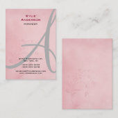 Monogram Bloemroze Gray Calligrafie Visitekaartje (Voorkant / Achterkant)