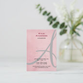 Monogram Bloemroze Gray Calligrafie Visitekaartje (Staand voorkant)