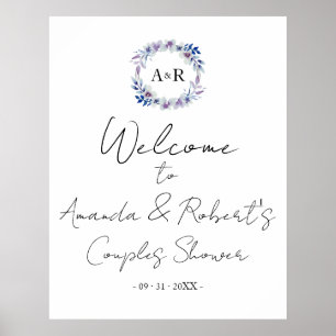 Monogram bloemstuk bruidspaar shower welkom bord poster