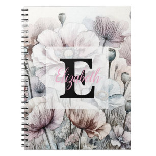 Monogram bloemtekening roze pastel papavers notitieboek