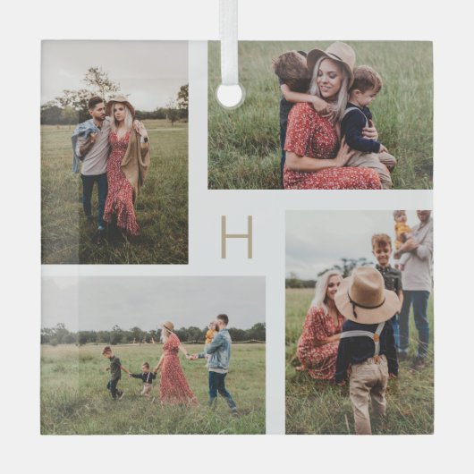 Monogram Blokken Bewerkbare kleurenfotoversiering Glas Ornament (Voorkant)