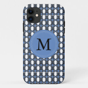 Monogram Blue Abstract Scarab Patroon iPhone 11 Hoesje