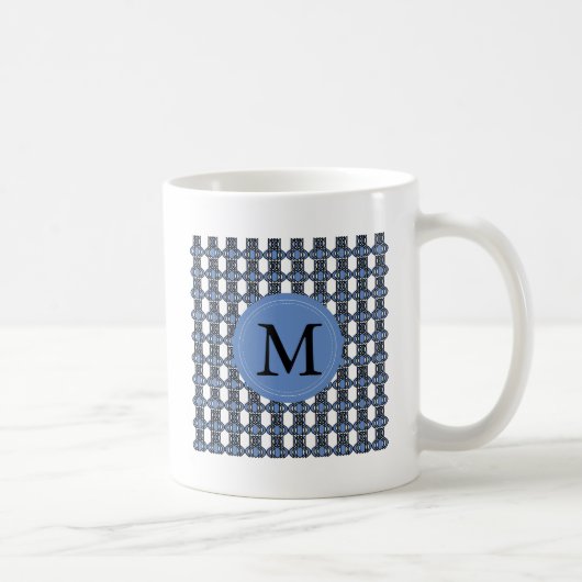 Monogram Blue Abstract Scarab Patroon Koffiemok (Rechts)