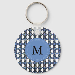 Monogram Blue Abstract Scarab Patroon Sleutelhanger