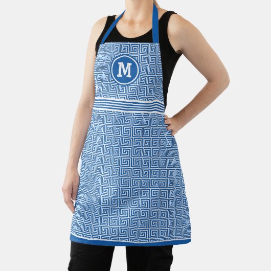 Monogram Blue Ancient Greek Key Meander Pattern Schort (Insitu)