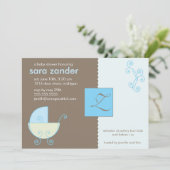 Monogram Blue Baby shower Invitation Kaart (Staand voorkant)