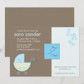 Monogram Blue Baby shower Invitation Kaart (Voorkant / Achterkant)