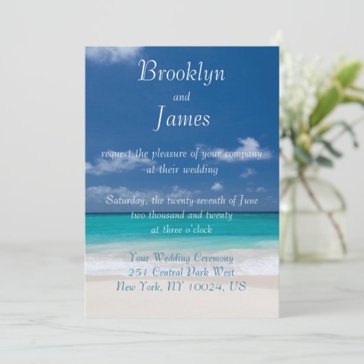 Monogram Blue Beach Wedding Invitations (Debout devant)