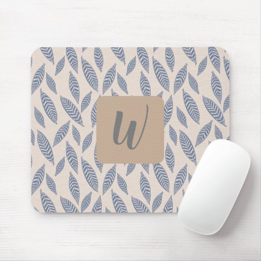 Monogram Blue Botanical Leaves Muismat (Met muis)