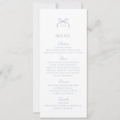 Monogram Blue Bow Wedding Menu Card Kaart (Voorkant)