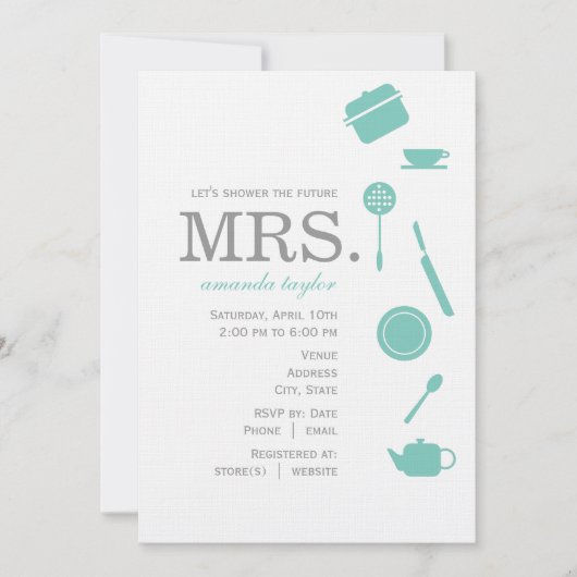 Monogram Blue Bridal Shower Invitations Kaart (Voorkant)