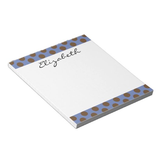 Monogram Blue Brown Cute Chic Polka Dot Patroon Notitieblok (Schuin)