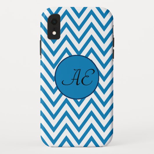 Monogram Blue Chevron Modern Case-Mate iPhone Case (Achterkant)